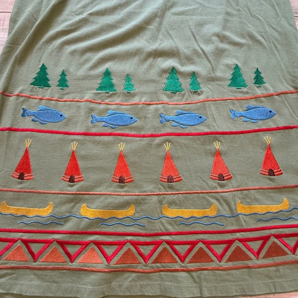 Michael Simon Lite Womens Green Embroidered Camp Cabin Maxi Dress Cardigan Set L